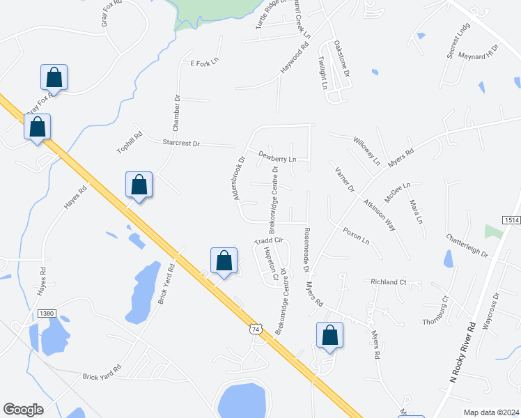 map of restaurants, bars, coffee shops, grocery stores, and more near 4705 Pickford Court in Monroe