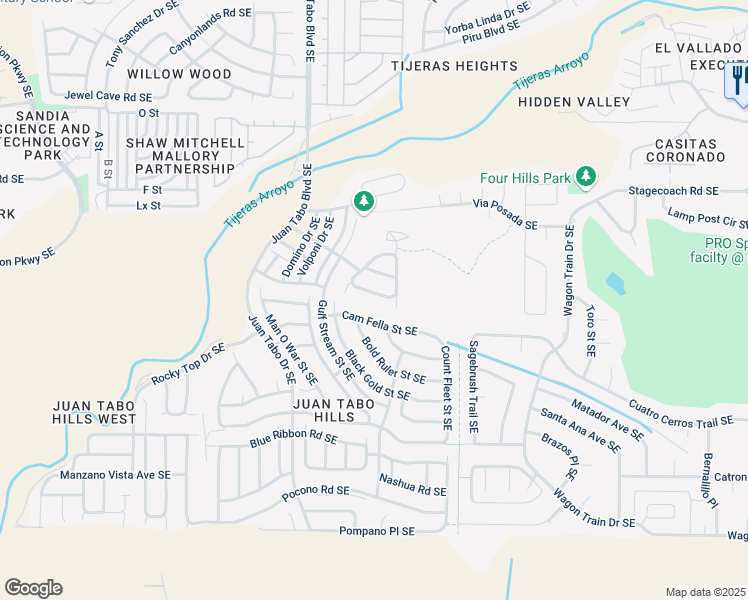 map of restaurants, bars, coffee shops, grocery stores, and more near 1840 Cam Fella Street Southeast in Albuquerque