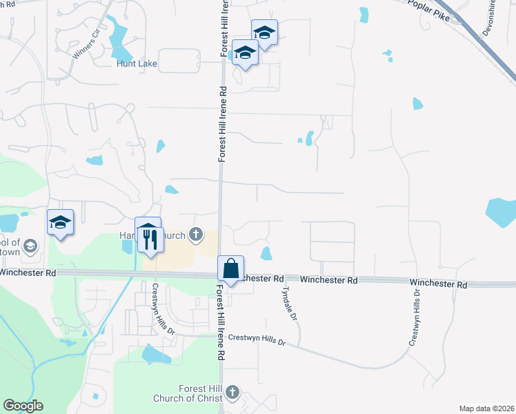 map of restaurants, bars, coffee shops, grocery stores, and more near 3560 Forest Bend Cove in Germantown