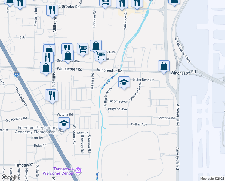 map of restaurants, bars, coffee shops, grocery stores, and more near 1957 Tacoma Avenue in Memphis