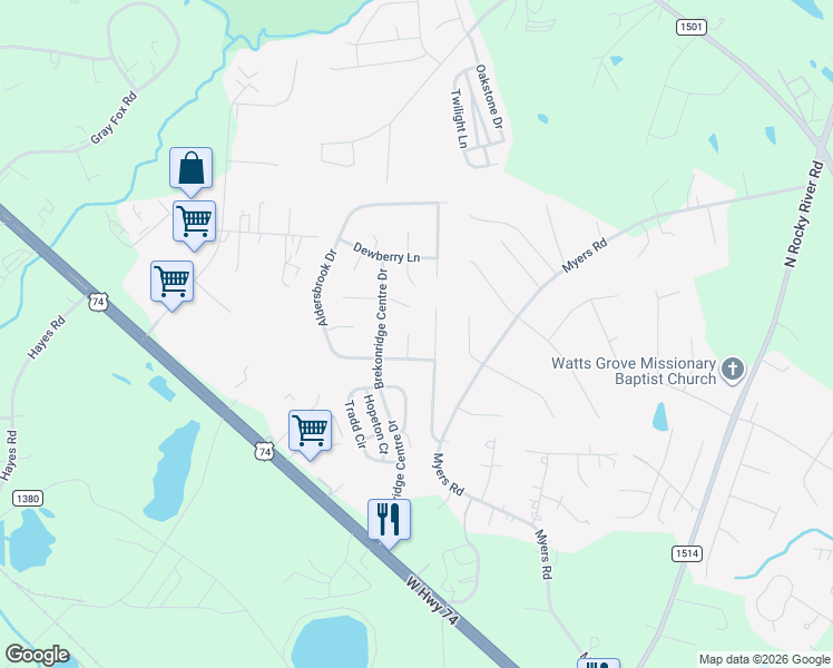 map of restaurants, bars, coffee shops, grocery stores, and more near 2908 Earlymist Court in Monroe