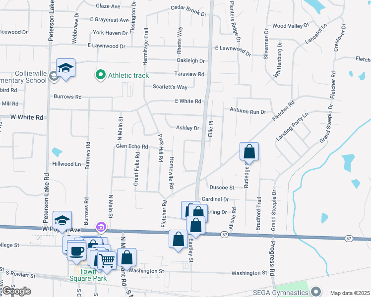 map of restaurants, bars, coffee shops, grocery stores, and more near 338 Hartsway Cove in Collierville