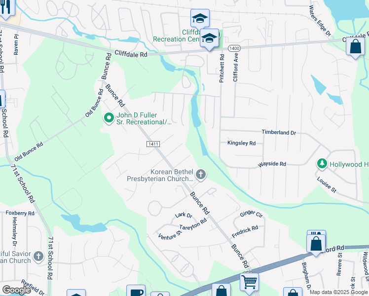 map of restaurants, bars, coffee shops, grocery stores, and more near 6487 Portsmouth Drive in Fayetteville