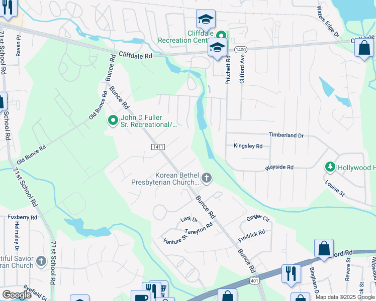 map of restaurants, bars, coffee shops, grocery stores, and more near 6487 Portsmouth Drive in Fayetteville