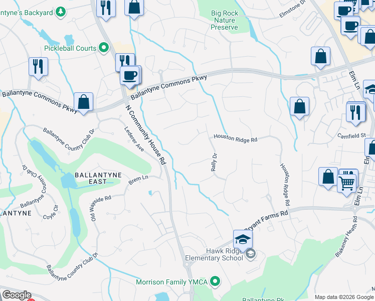 map of restaurants, bars, coffee shops, grocery stores, and more near 8025 Mattson Place in Charlotte