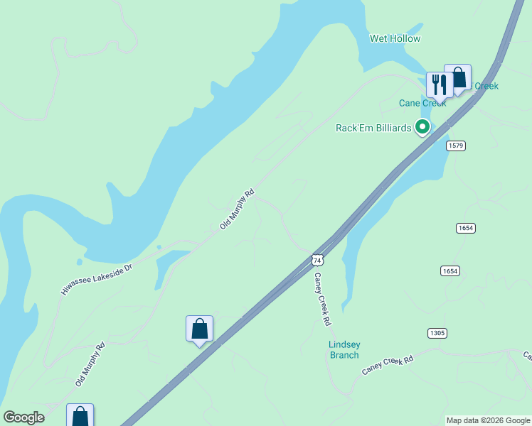 map of restaurants, bars, coffee shops, grocery stores, and more near 101 Caney Creek Road in Murphy