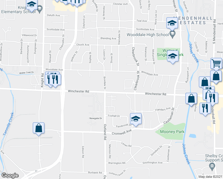 map of restaurants, bars, coffee shops, grocery stores, and more near 3552 Boxdale Street in Memphis