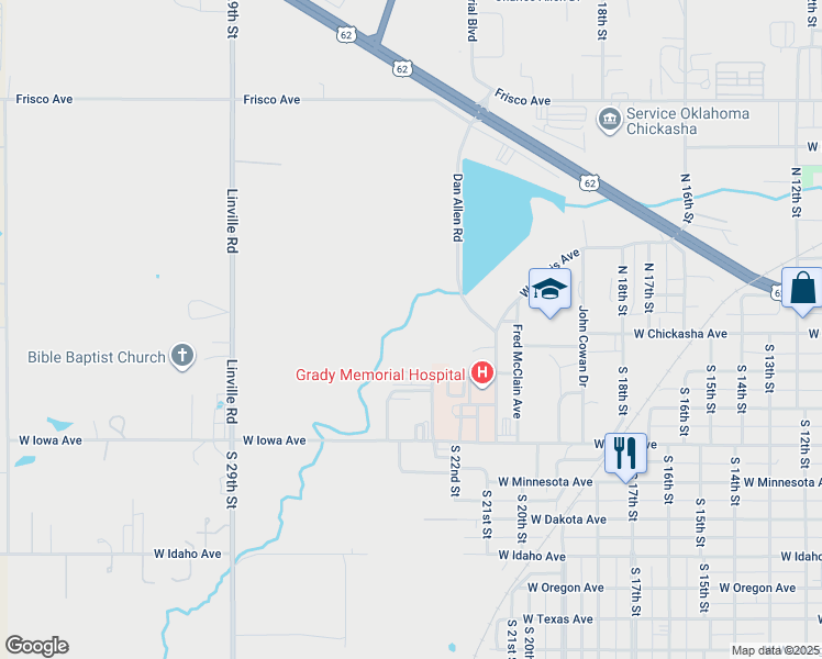 map of restaurants, bars, coffee shops, grocery stores, and more near 2222 W Iowa Ave in Chickasha