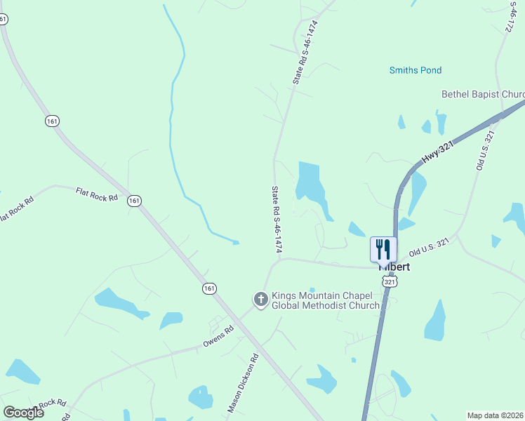 map of restaurants, bars, coffee shops, grocery stores, and more near 2301 State Road S-46-1474 in Clover