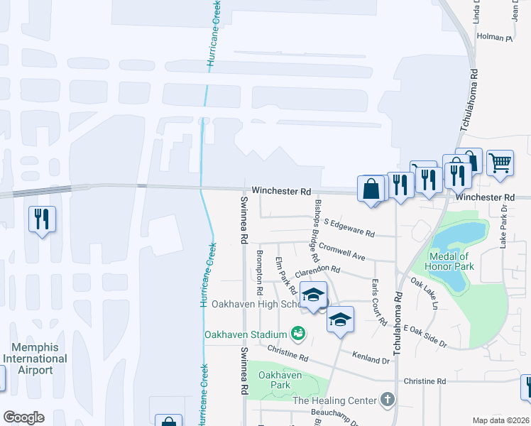 map of restaurants, bars, coffee shops, grocery stores, and more near 3540 West Edgeware Road in Memphis