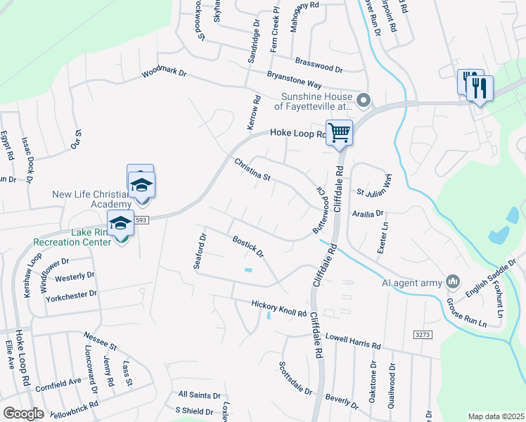 map of restaurants, bars, coffee shops, grocery stores, and more near 7904 Sumter Place in Fayetteville