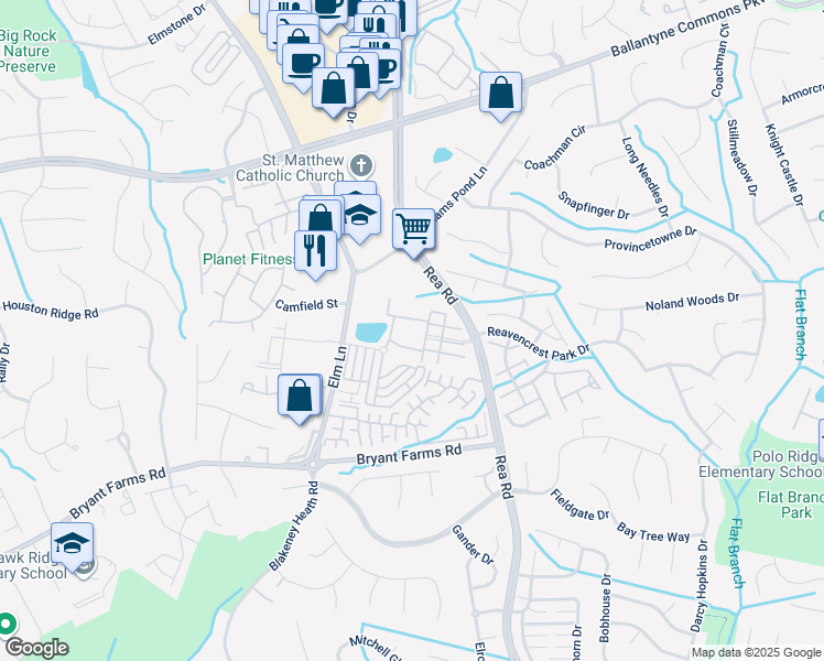 map of restaurants, bars, coffee shops, grocery stores, and more near 4316 Red Blossom Way in Charlotte
