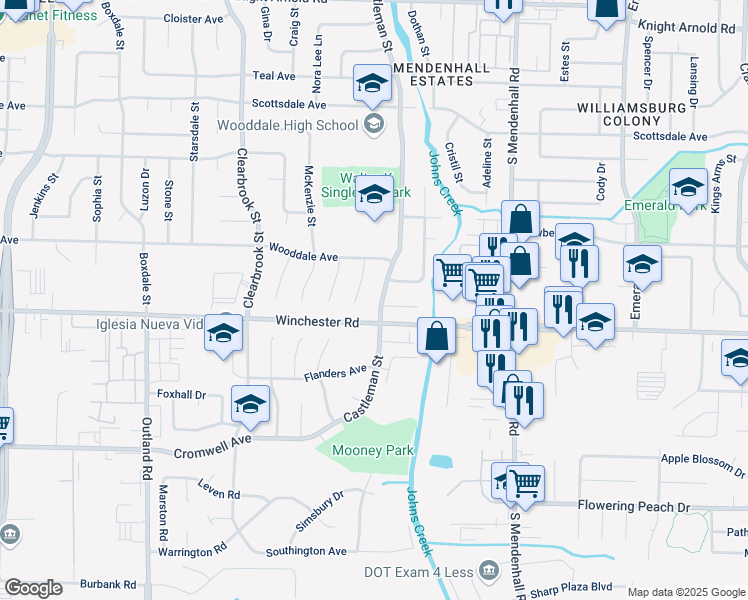 map of restaurants, bars, coffee shops, grocery stores, and more near 3541 Castleman Street in Memphis