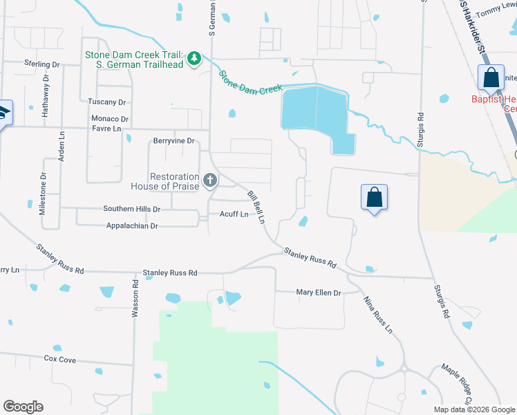 map of restaurants, bars, coffee shops, grocery stores, and more near Bill Bell Lane in Conway