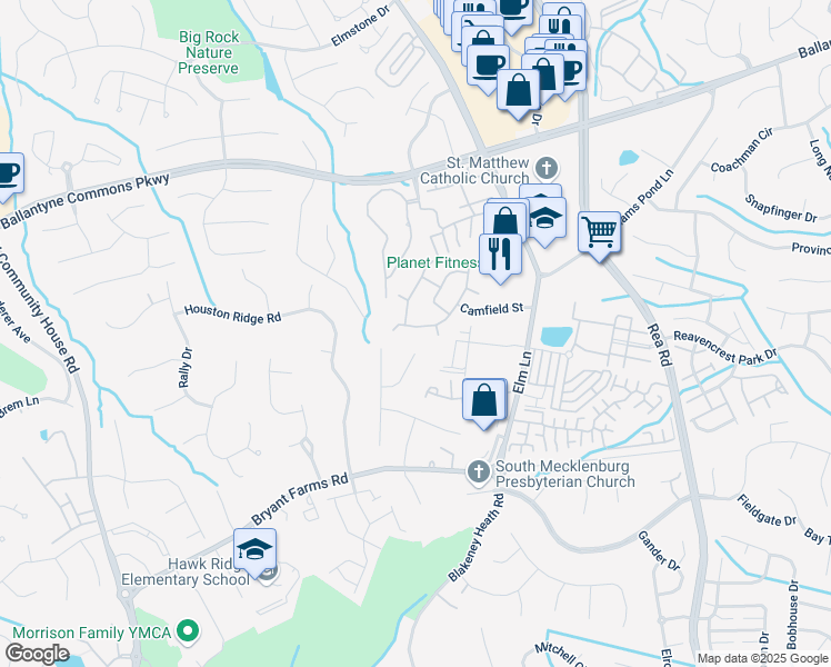 map of restaurants, bars, coffee shops, grocery stores, and more near 8425 Southgate Commons Drive in Charlotte