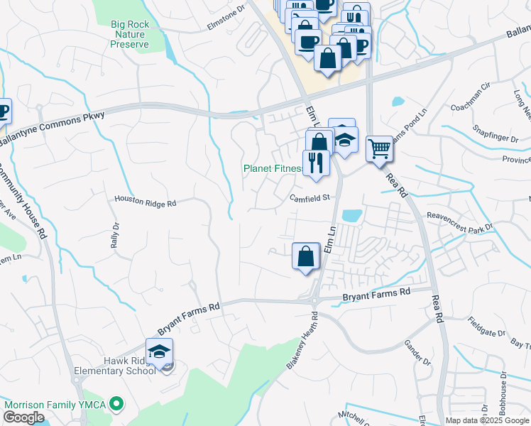 map of restaurants, bars, coffee shops, grocery stores, and more near 8408 Southgate Commons Drive in Charlotte