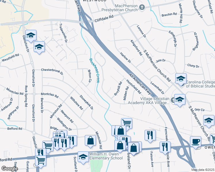 map of restaurants, bars, coffee shops, grocery stores, and more near 590 Ambrose Place in Fayetteville