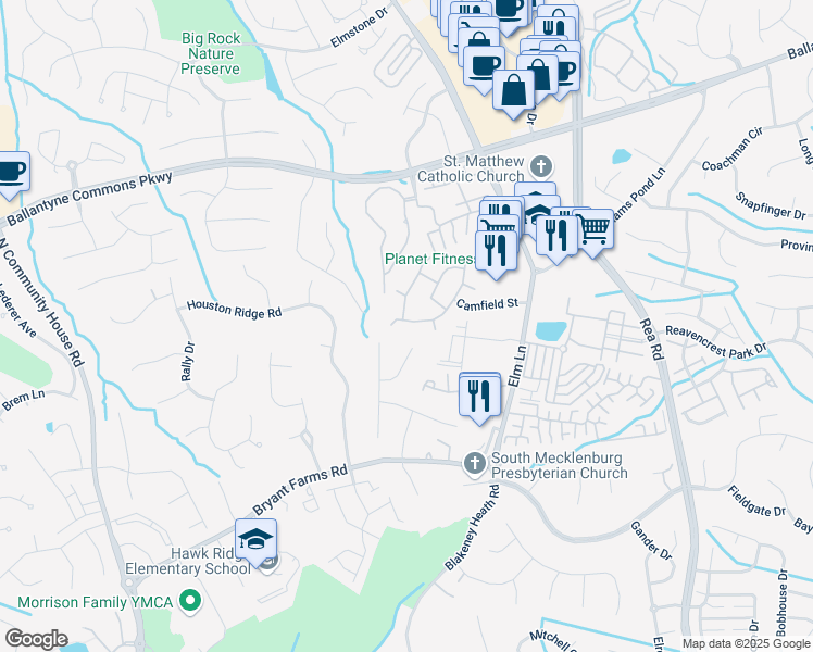 map of restaurants, bars, coffee shops, grocery stores, and more near in Charlotte