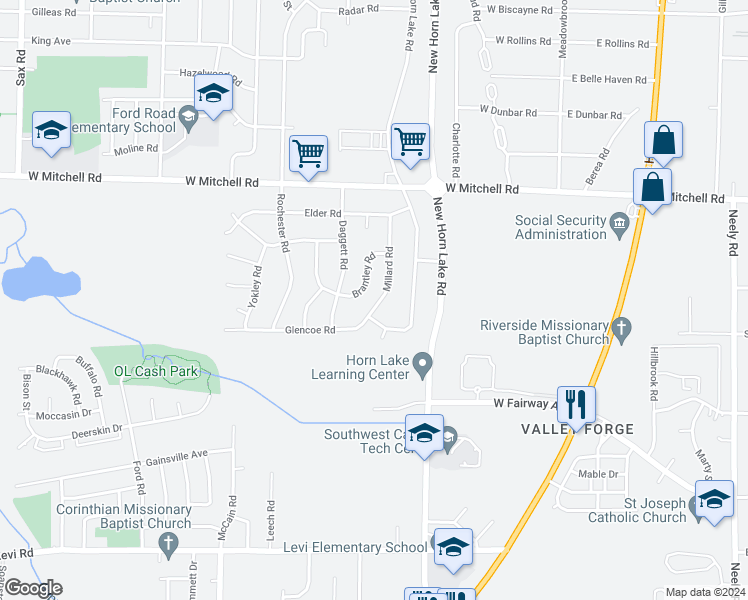 map of restaurants, bars, coffee shops, grocery stores, and more near 3538 Brantley Road in Memphis