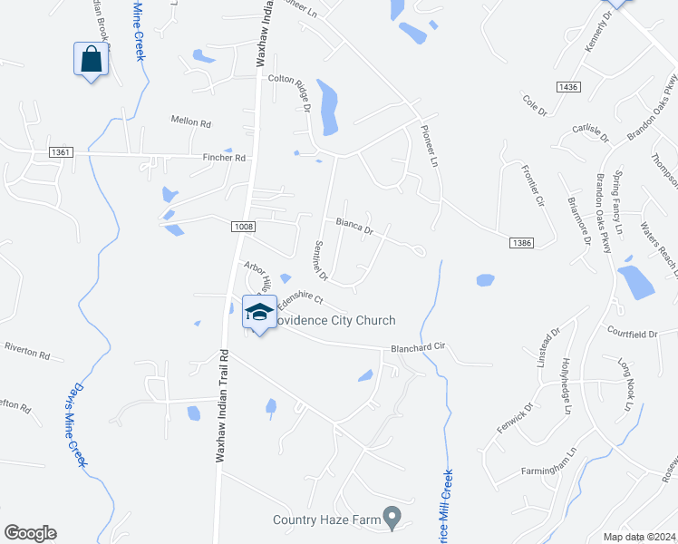 map of restaurants, bars, coffee shops, grocery stores, and more near 1002 Master Gunner Court in Indian Trail