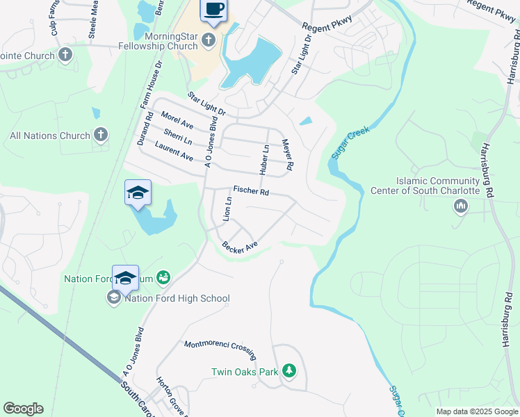 map of restaurants, bars, coffee shops, grocery stores, and more near 1153 Hartmann Court in Fort Mill