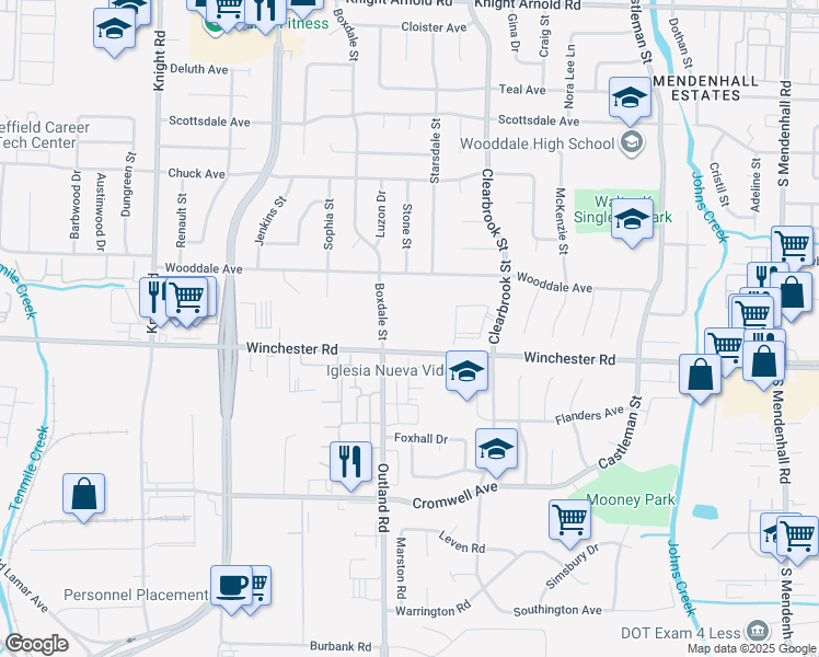 map of restaurants, bars, coffee shops, grocery stores, and more near 3552 Boxdale Street in Memphis