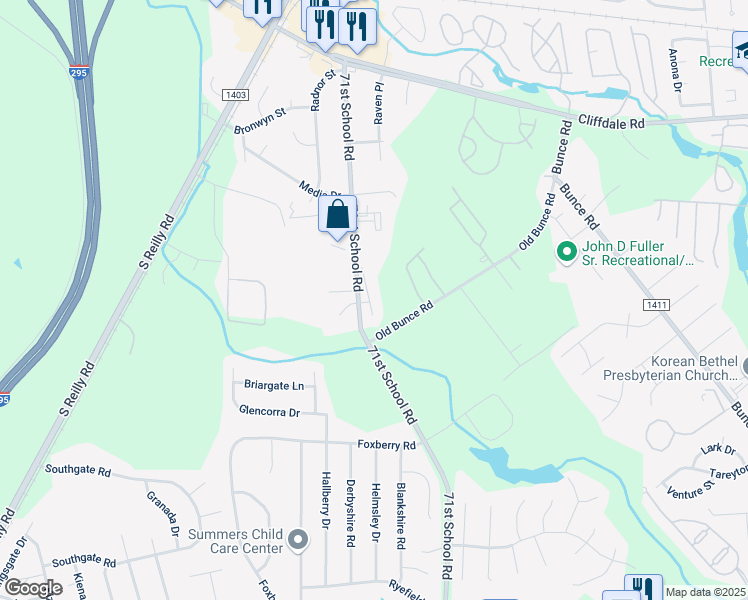 map of restaurants, bars, coffee shops, grocery stores, and more near 1127 Capeharbor Court in Fayetteville