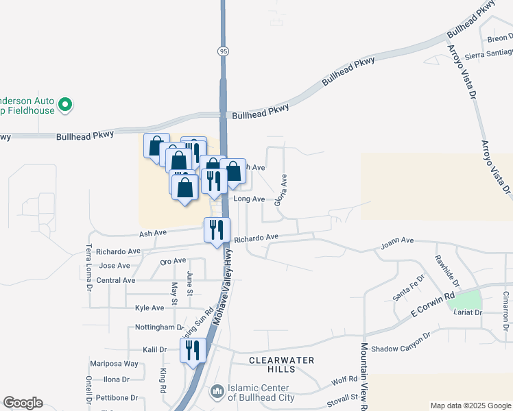 map of restaurants, bars, coffee shops, grocery stores, and more near 3614 Gem Street in Bullhead City