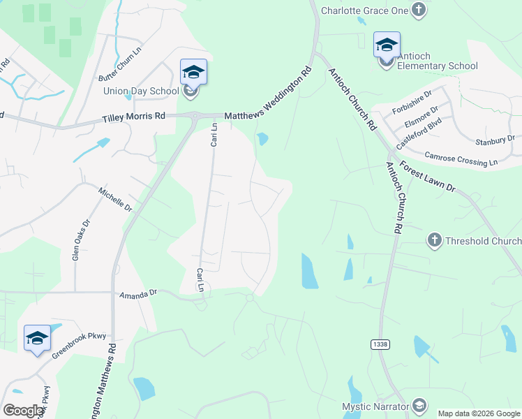 map of restaurants, bars, coffee shops, grocery stores, and more near 305 Pecan Ridge Ct in Matthews