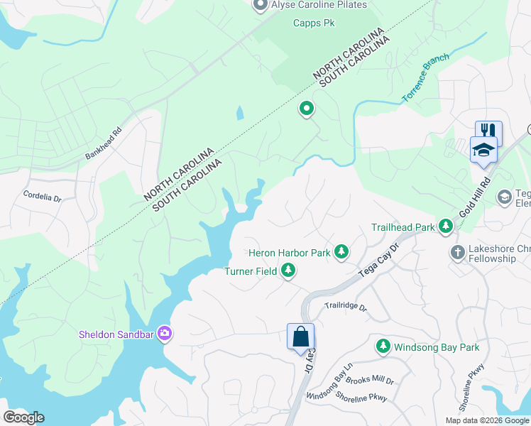 map of restaurants, bars, coffee shops, grocery stores, and more near 12041 Spinnaker Drive in Fort Mill