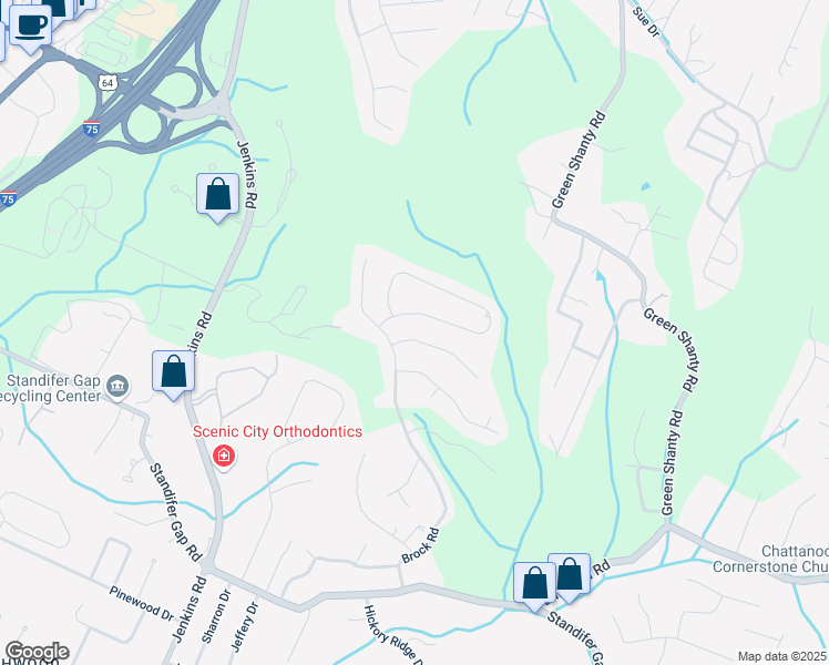 map of restaurants, bars, coffee shops, grocery stores, and more near 7913 Chianti Way in Chattanooga