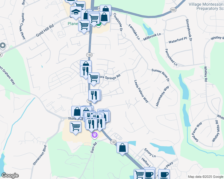map of restaurants, bars, coffee shops, grocery stores, and more near 265 Sedgewick Drive in Fort Mill