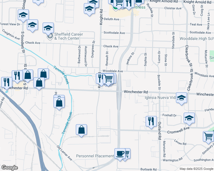 map of restaurants, bars, coffee shops, grocery stores, and more near 4641 Forest Oak Way in Memphis