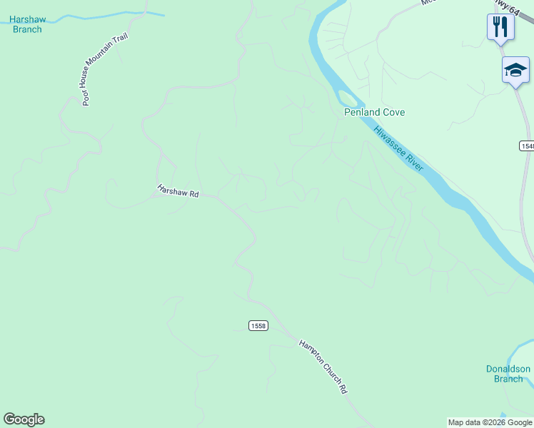 map of restaurants, bars, coffee shops, grocery stores, and more near 84 Vista Circle in Murphy