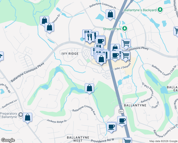 map of restaurants, bars, coffee shops, grocery stores, and more near 11564 Costigan Lane in Charlotte