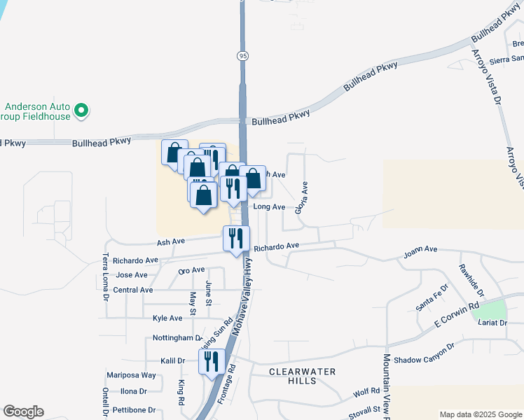 map of restaurants, bars, coffee shops, grocery stores, and more near 3613 Wendell Ave in Bullhead City