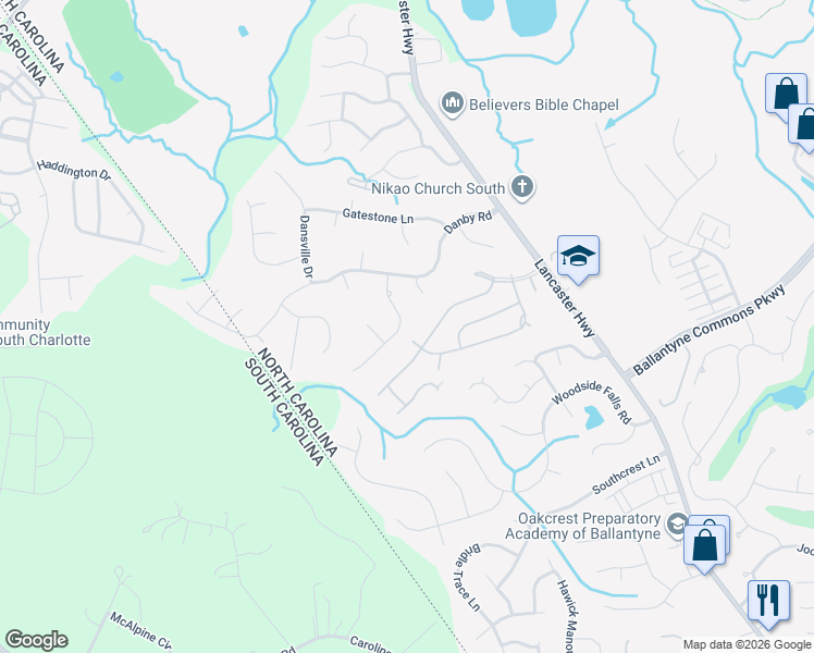 map of restaurants, bars, coffee shops, grocery stores, and more near 13913 Eden Court in Pineville