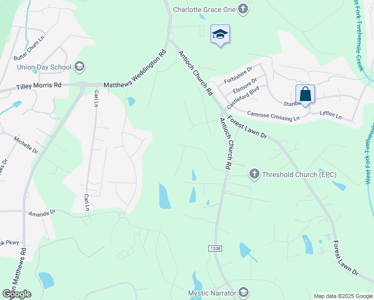 map of restaurants, bars, coffee shops, grocery stores, and more near 209 Enclave Boulevard in Matthews
