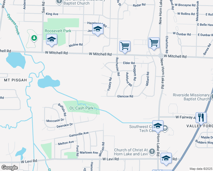 map of restaurants, bars, coffee shops, grocery stores, and more near 413 Fairhope Road in Memphis