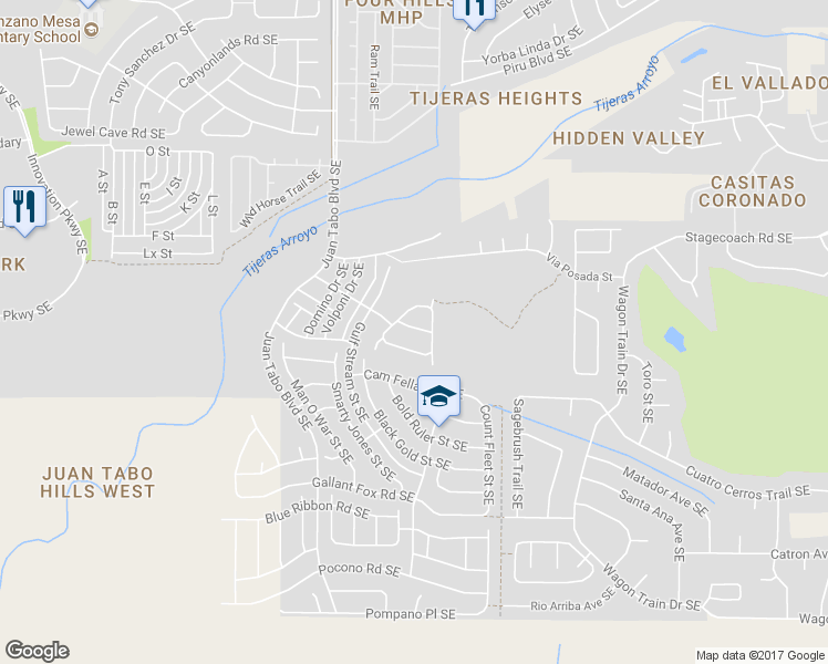map of restaurants, bars, coffee shops, grocery stores, and more near 11915 Giacomo Avenue Southeast in Albuquerque