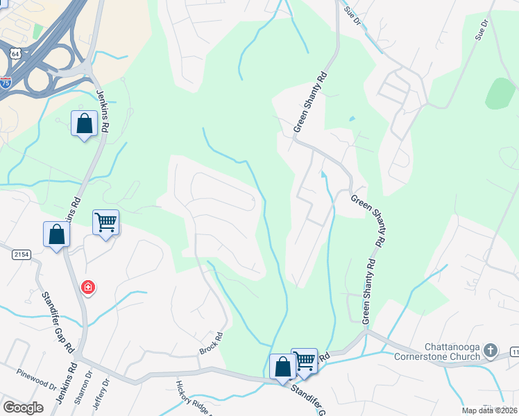 map of restaurants, bars, coffee shops, grocery stores, and more near 8028 Burgundy Circle in Chattanooga