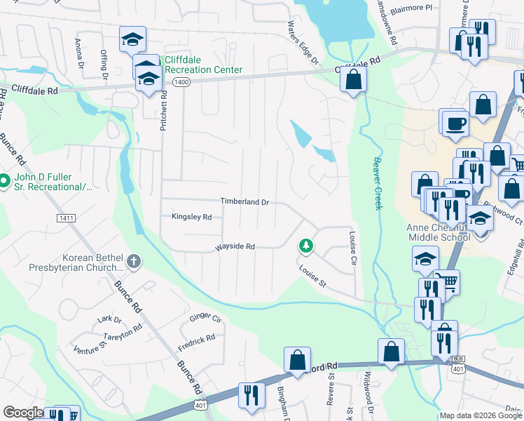 map of restaurants, bars, coffee shops, grocery stores, and more near 6212 Fanning Circle in Fayetteville