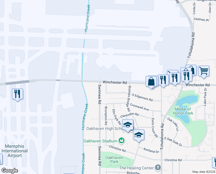 map of restaurants, bars, coffee shops, grocery stores, and more near 3540 West Edgeware Road in Memphis