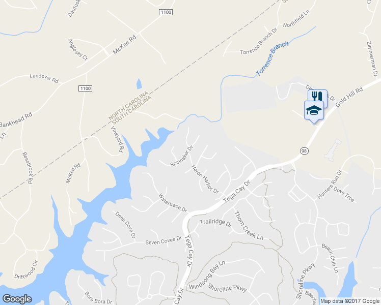 map of restaurants, bars, coffee shops, grocery stores, and more near 12094 Heron Harbor Drive in Tega Cay