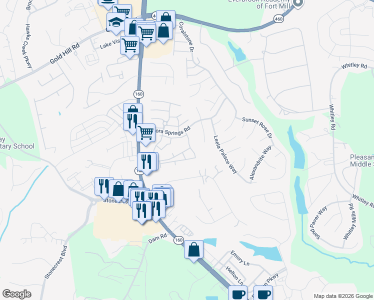 map of restaurants, bars, coffee shops, grocery stores, and more near 275 Sedgewick Drive in Fort Mill