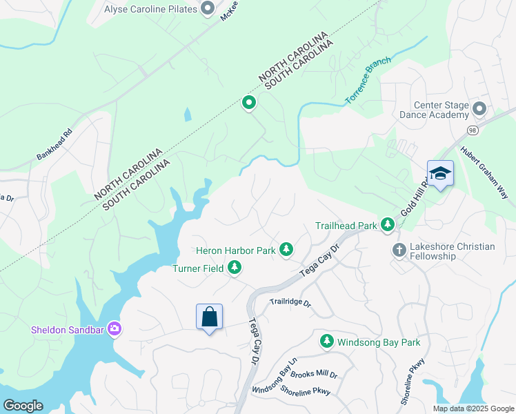 map of restaurants, bars, coffee shops, grocery stores, and more near 12094 Heron Harbor Drive in Tega Cay