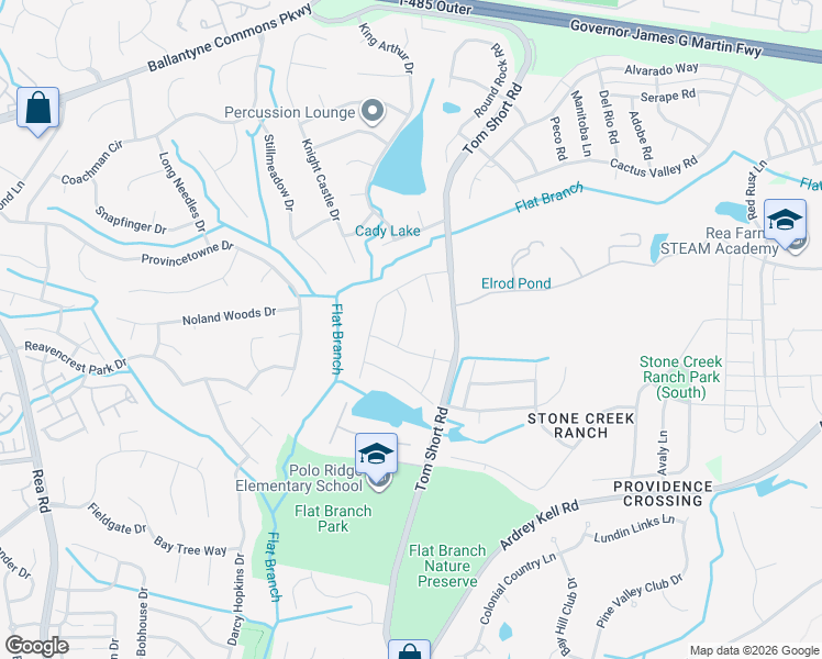 map of restaurants, bars, coffee shops, grocery stores, and more near 11414 Blue Blossom Road in Charlotte