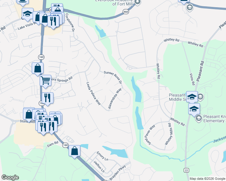 map of restaurants, bars, coffee shops, grocery stores, and more near 5918 Summer Fog End in Fort Mill