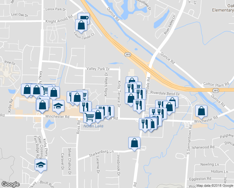 map of restaurants, bars, coffee shops, grocery stores, and more near 6889 Kirby Mills Cove in Memphis