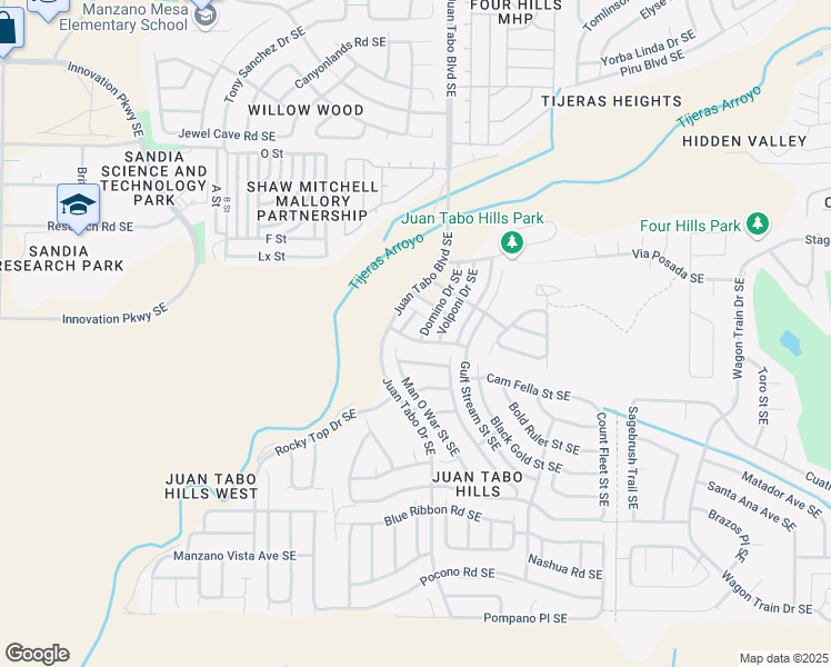 map of restaurants, bars, coffee shops, grocery stores, and more near 1663 Domino Drive Southeast in Albuquerque